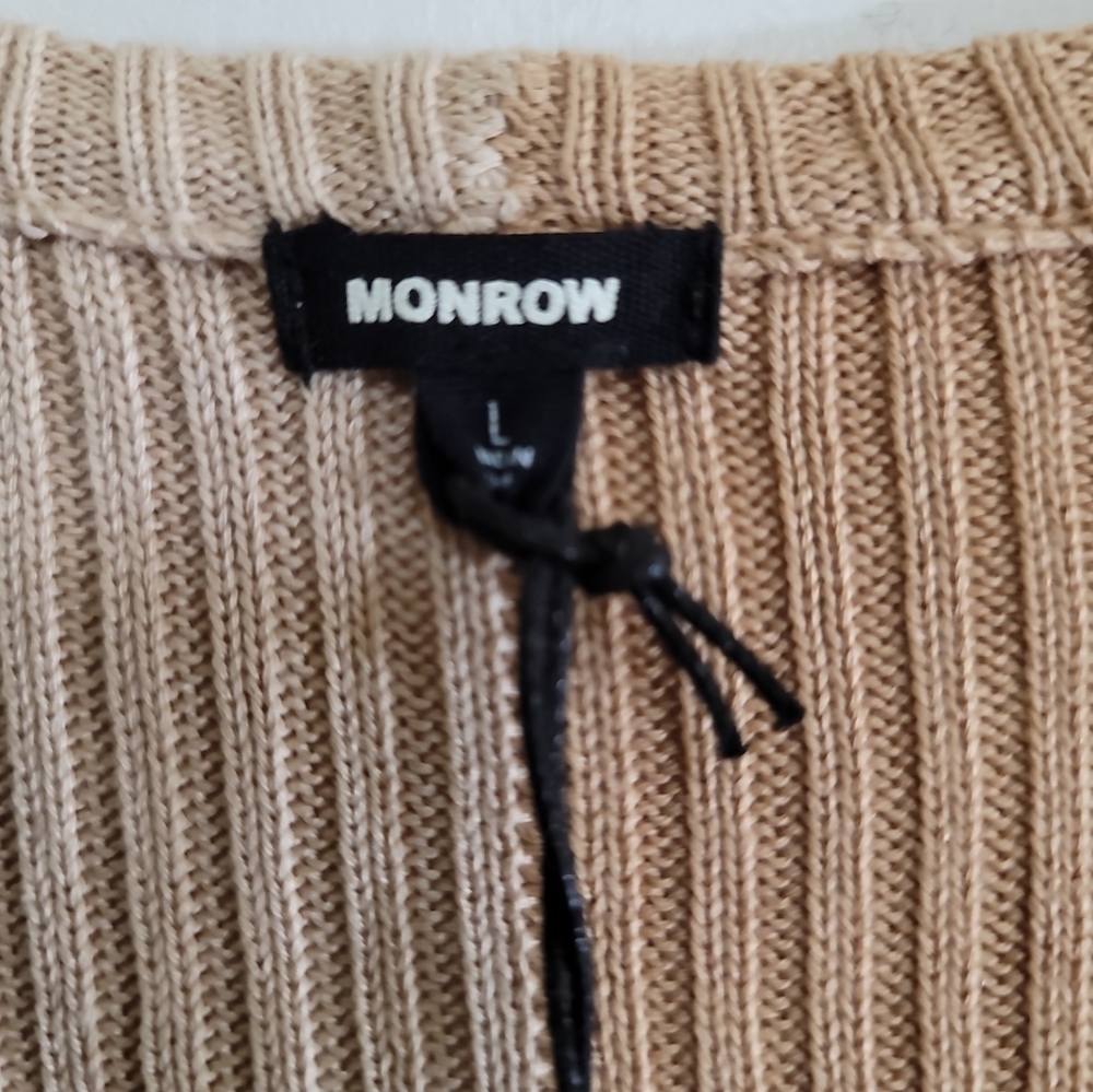 NWT Monrow Cardi Two-Tone Rib Knit Midi Dress Large Color-block Modal Cotton Tan - Picture 7 of 9